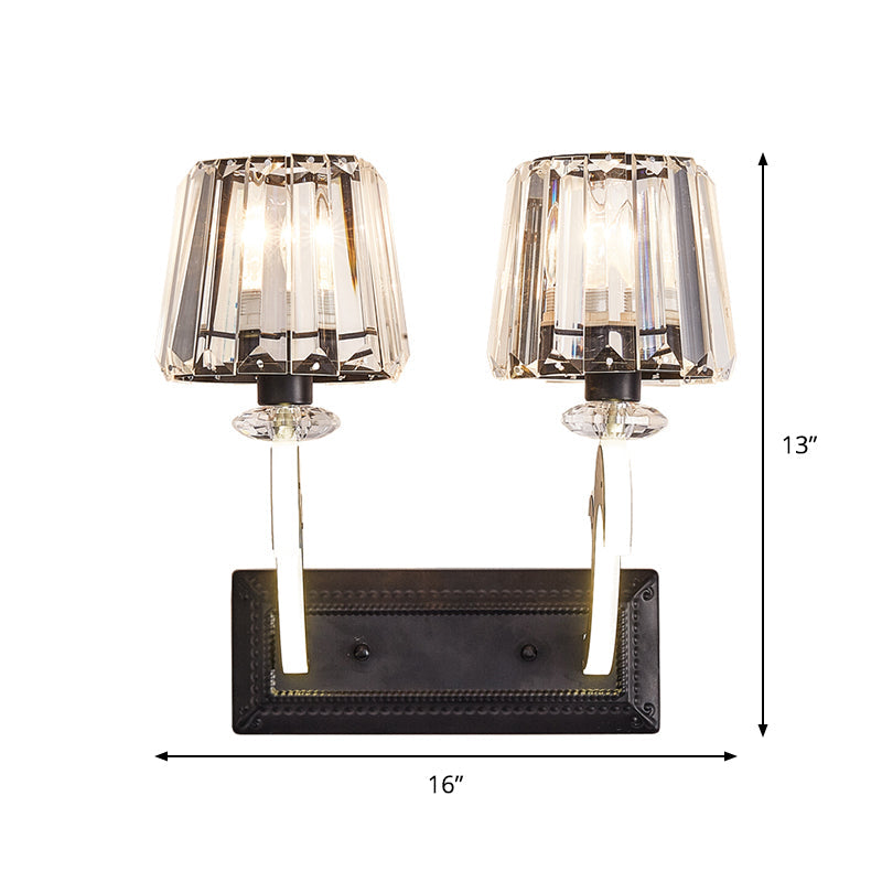 BowLift | Crystal Block Cone Shade Wall Light Minimal 1/2-Head Black Wall Lamp for Bedroom