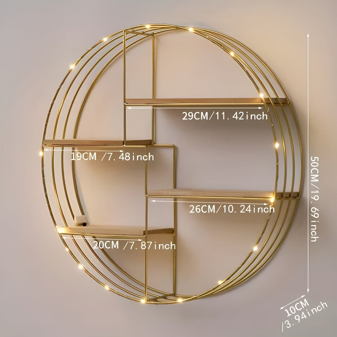 Round Wall Shelf with 4 Levels – Retro Design made of Wood & Metal | Decorative Hanging Shelf for Living Room, Bathroom & Bedroom | Bowlift