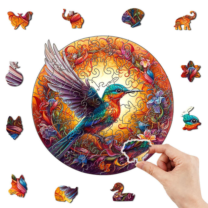WoodenPuzzle – Wood art with Floating Hummingbird Bowlift