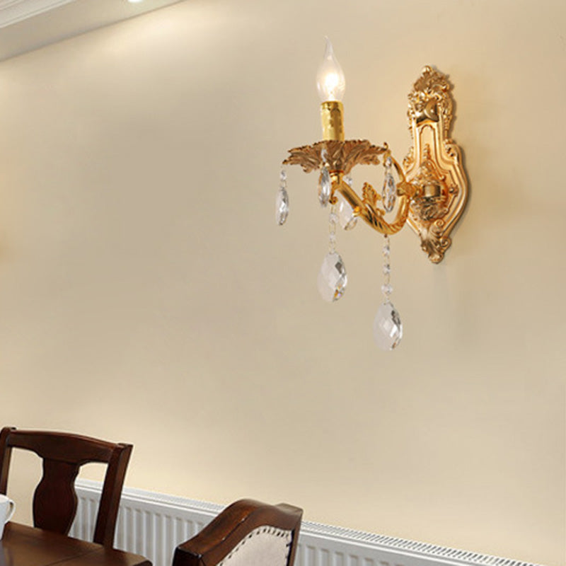 BowLift | Gold Candelabrum Wall Lamp Modernism 1/2 Lights Metal Wall Light with Crystal Drops