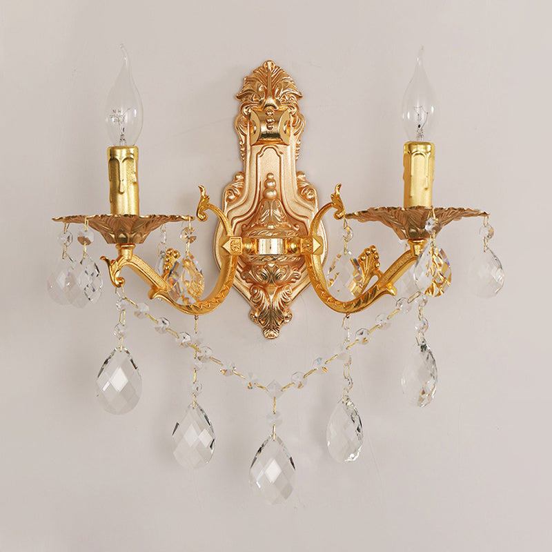 BowLift | Gold Candelabrum Wall Lamp Modernism 1/2 Lights Metal Wall Light with Crystal Drops