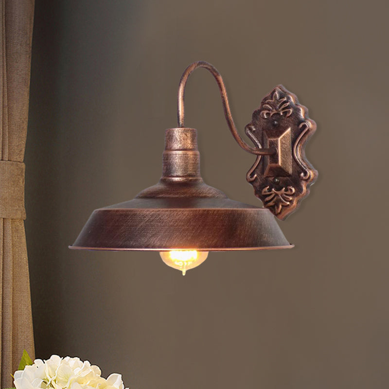 BowLift | 1 Light Barn Wall Mount Light Antique Style Copper/Rust Wrought Iron Wall Lamp for Balcony
