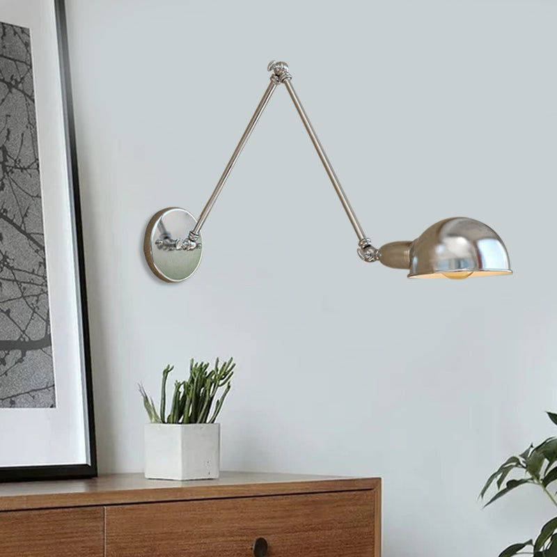 BowLift | Curved Metal Wall Light Industrial Style 1 Light Bedroom Wall Lamp with Swivel Arm in Chrome