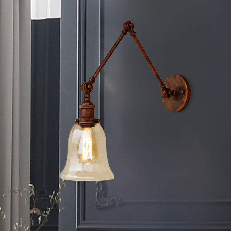 BowLift | Expansive Bedroom Wall Light Retro Style Clear Glass 1 Light Rust Wall Lamp