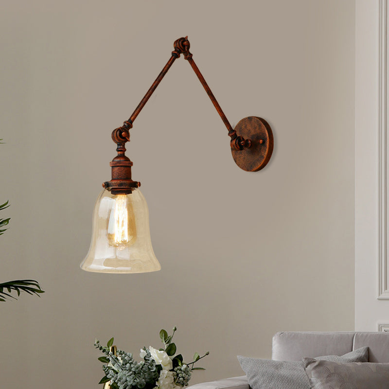 BowLift | Expansive Bedroom Wall Light Retro Style Clear Glass 1 Light Rust Wall Lamp