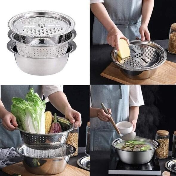 Vegetable cutter set with grater, sieve, and mixing bowl | Bowlift