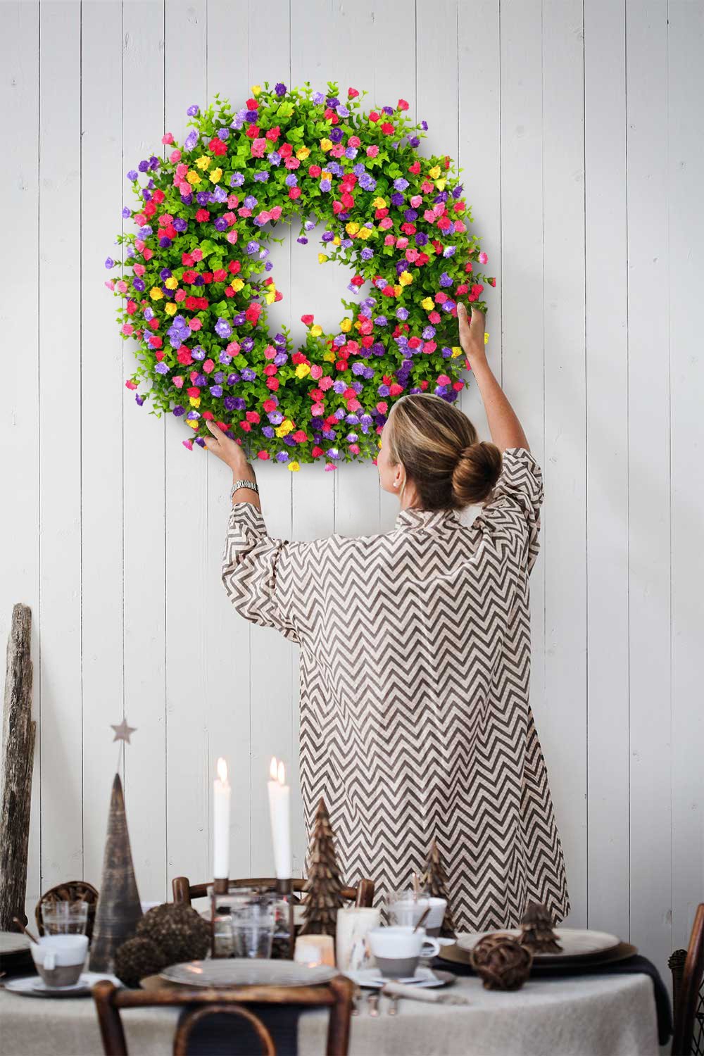 BowLift | BloomWreath Spring & Summer Front Door Wreath | Handmade Floral Grapevine Accent