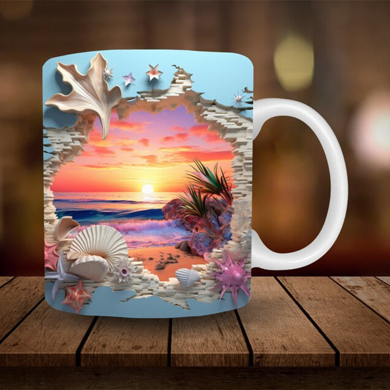 3D Ocean Beach Break Through Theme Coffee Mug | Bowlift