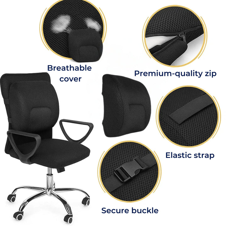 DriveEase | Car Lumbar Support Cushion – Memory Foam Relief – Breathable Mesh – Ideal for Commute & Long Drives Bowlift