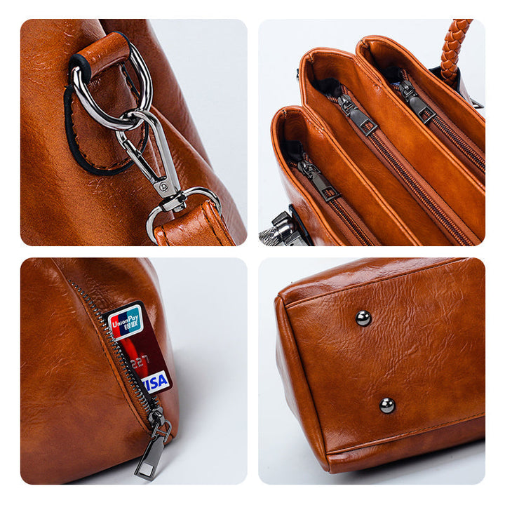 New handbags made of oil wax leather Boston, large tote bag made of soft leather | Bowlift
