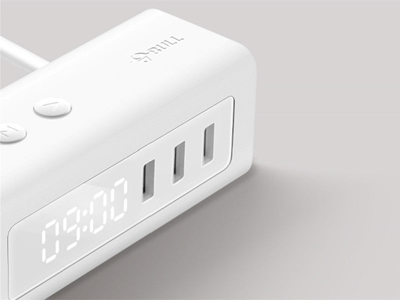 BowLift | 3-in-1 USB Charger, Power Strip, Alarm Clock, with Adjustable Light, 3 USB Ports & 2 Outlets, for Bedside, Home, Hotel, Office