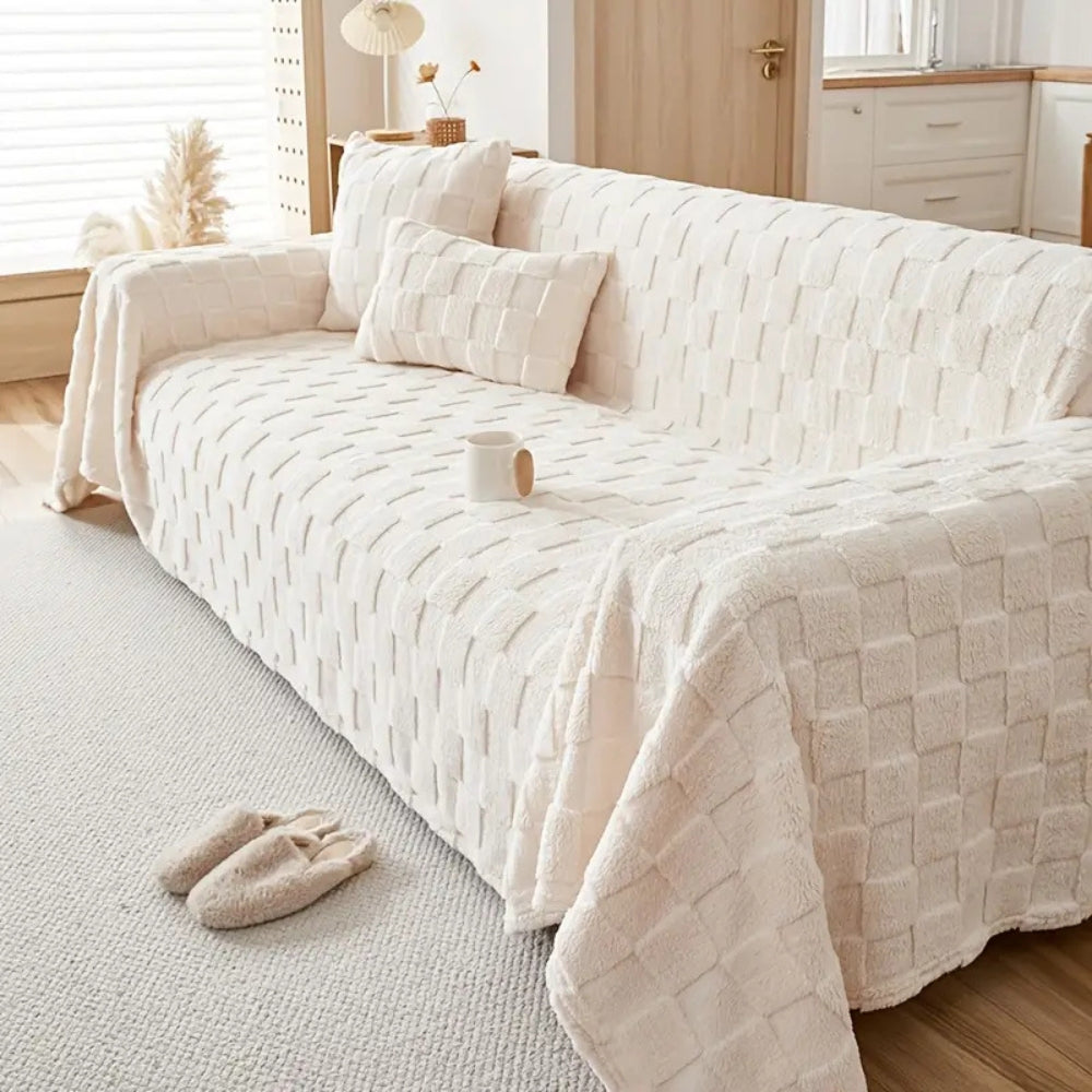 BowLift | Checkered Plush Velvet Sofa Cover