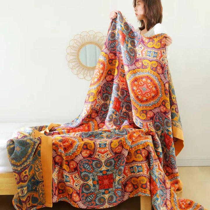Sunrise Boho Reversible Blanket, 100% Cotton Cooling Quilt | Bowlift