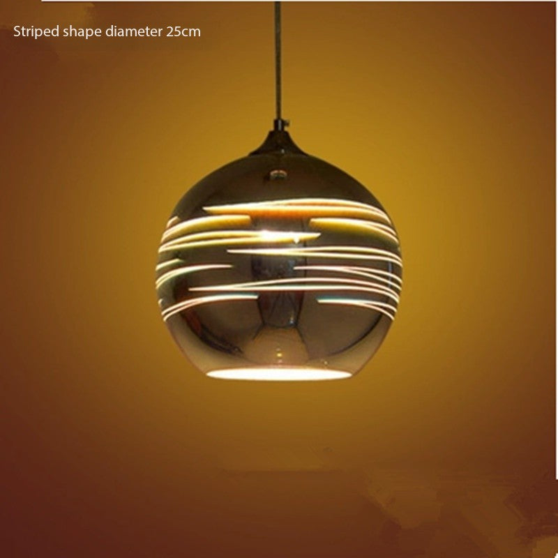 Silver Striped Orb Pendant Light