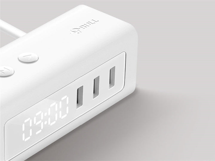 BowLift | 3-in-1 USB Charger, Power Strip, Alarm Clock, with Adjustable Light, 3 USB Ports & 2 Outlets, for Bedside, Home, Hotel, Office