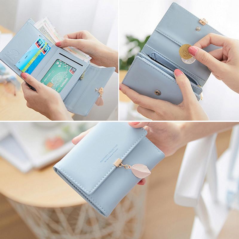 Short wallet with three folds and leaf decor | Bowlift