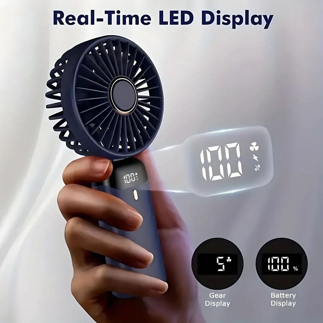 Rechargeable Handheld Mini Fan | 5-Speed, 90-Degree Adjustable & Quiet for Office, Home & Outdoor Use | Bowlift