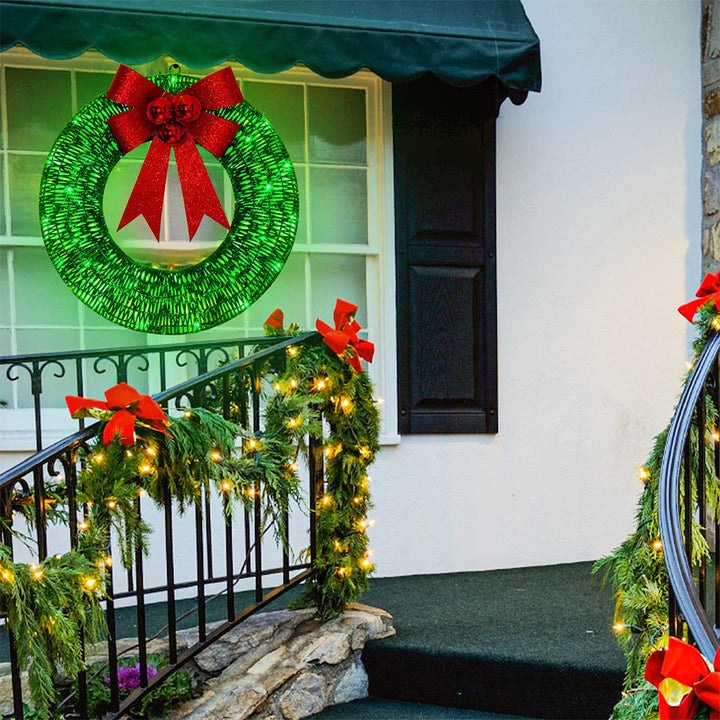 BowLift | Illuminated Christmas Wreath Luxury Gold-Green 50cm – Handmade Door Wreath with LED