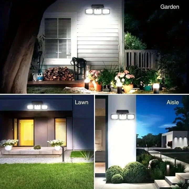 BowLift | Solar LED Floodlight with Motion Sensor – 3-Head Outdoor Security Lighting for Garden, Driveway & Garage