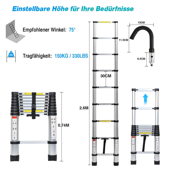 Telescopic ladder with 2 detachable hooks | Bowlift