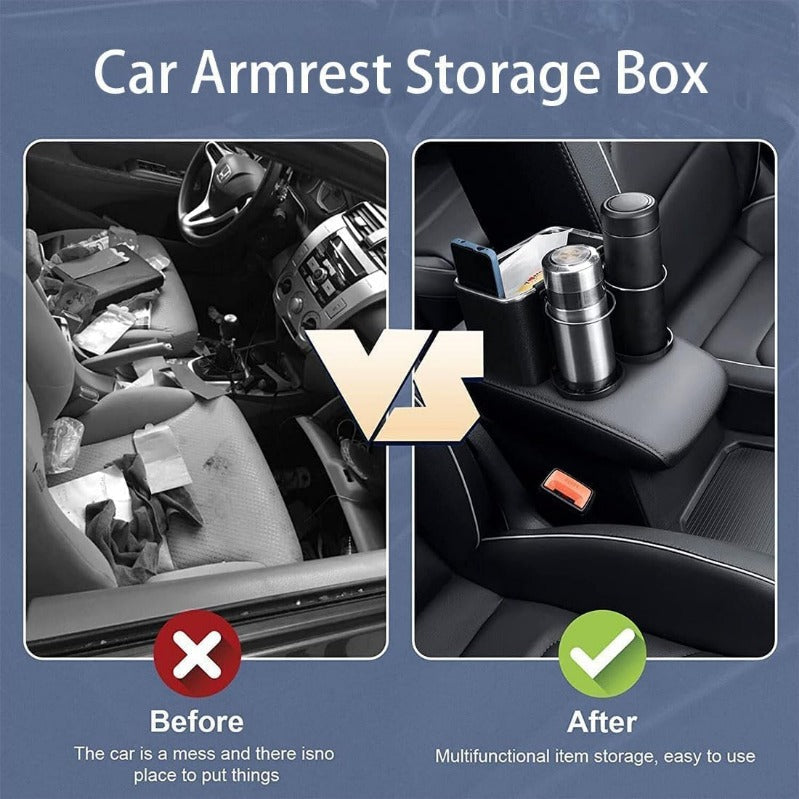 Armrest Organizer with Twin Fold-Flat Cup Holders Bowlift