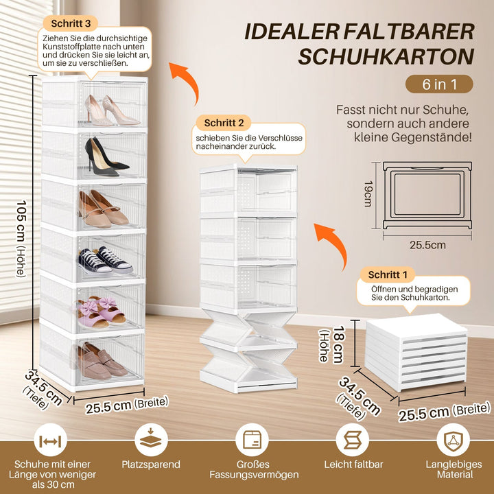 6 Layers Shoe Boxes Storage Box Stackable | Bowlift