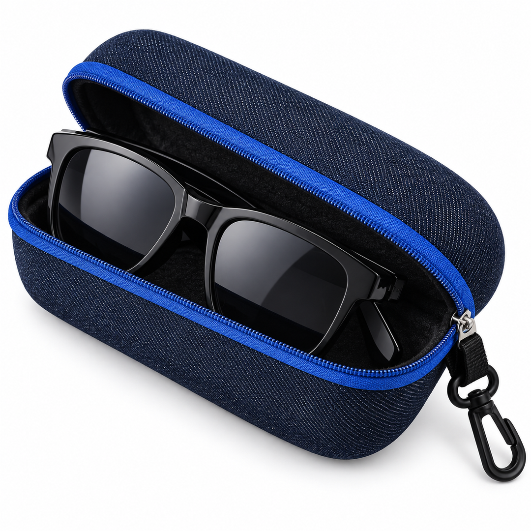 Protective Hard-Shell Denim Zip-Around Eyeglass Case Bowlift