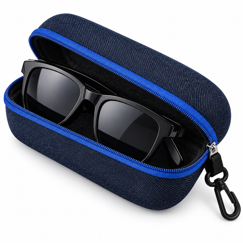 Protective Hard-Shell Denim Zip-Around Eyeglass Case Bowlift