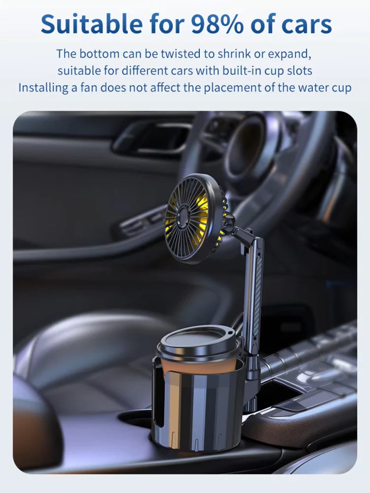 2-in-1 Car Cup Holder Fan with Adjustable Cooling and USB Charging | Bowlift