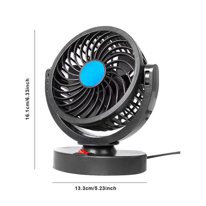Dual Head USB Car Fan with 360° Rotation for 12V/24V Vehicles | Bowlift