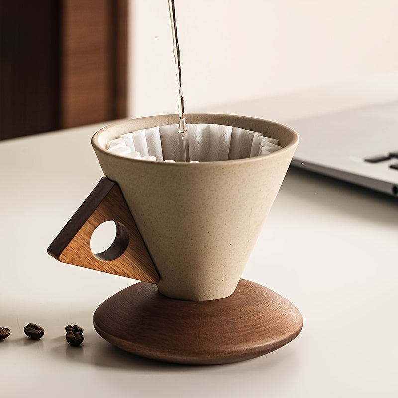 BaristaLuxe Ceramic Coffee Cup 250ml – Handmade with Wooden Handle and Coaster | Bowlift