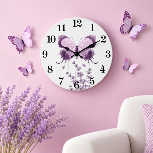 Botanical Butterfly Distressed Wood Round Wall Clock Bowlift
