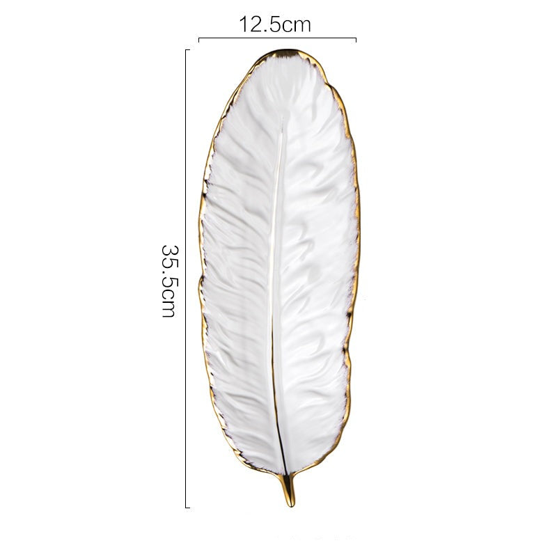 BowLift | Nordic Light Luxury Style on Golden Feather Plate Retro Jewelry Plate Storage Plate Snack Plate Home Decor