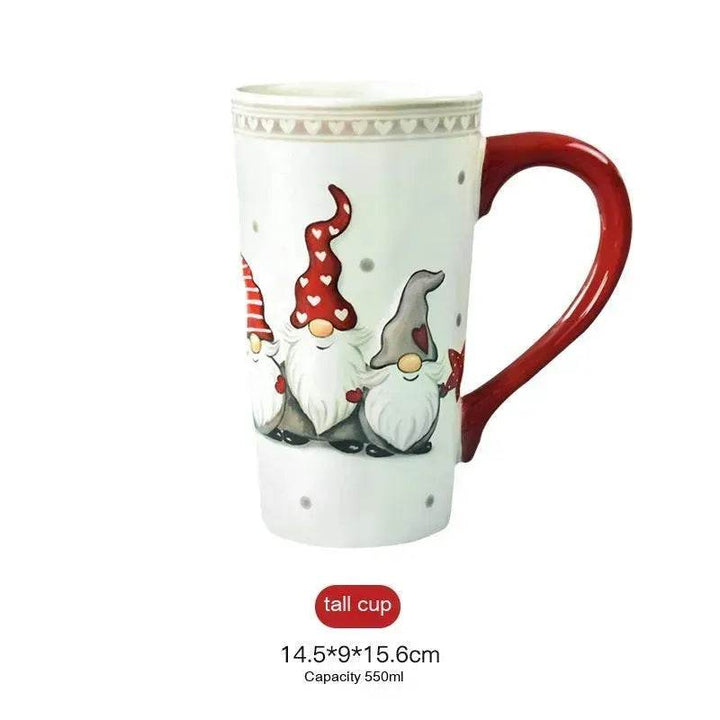 BowLift | Christmas Large Capacity Nordic Christmas Tall Hat Ceramic Relief Mug Cup