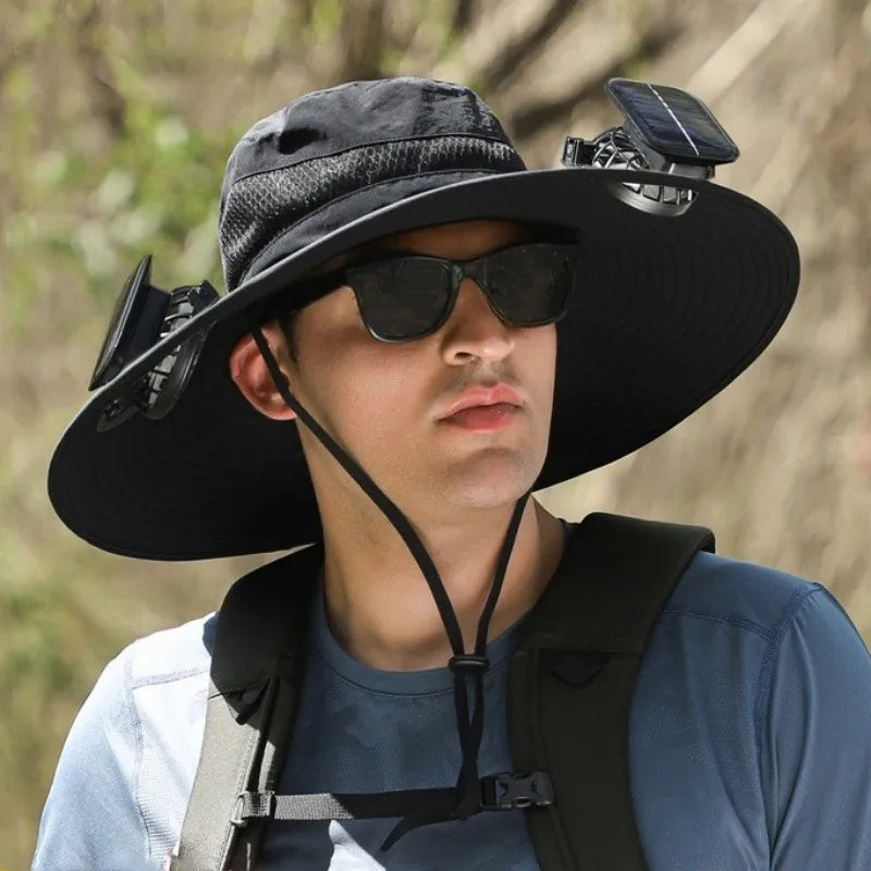 Solar Powered Fan Sun Hat | Wide Brim UV Shade + Instant Cooling Airflow | No Batteries Needed | Outdoor Work, Hiking & Fishing | Black/Camo | Bowlift