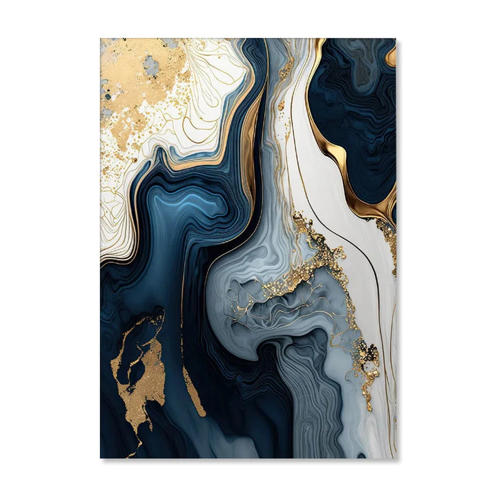 Deep Oceanic Blue Golden Marble Print Wall Art Fine Art Canvas Prints Posters Pictures For Living Room Dining Room Light Luxury Home Decor | Bowlift
