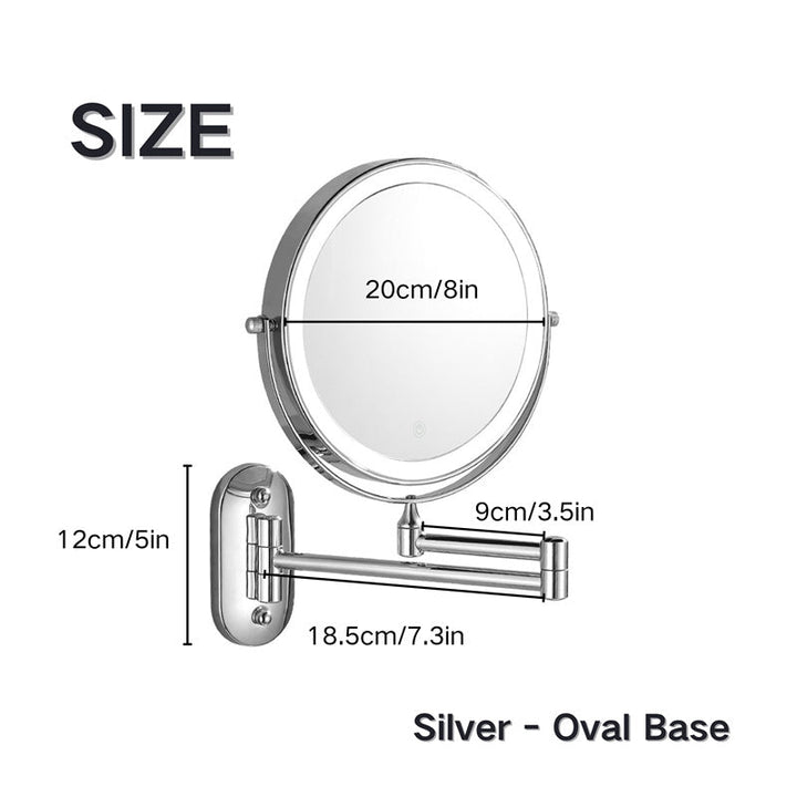 BowLift | Rechargeable Wall Mounted Shaving Mirror | 360° Rotation. 1X/10X Magnification & Adjustable LED Lighting for Bathroom Use