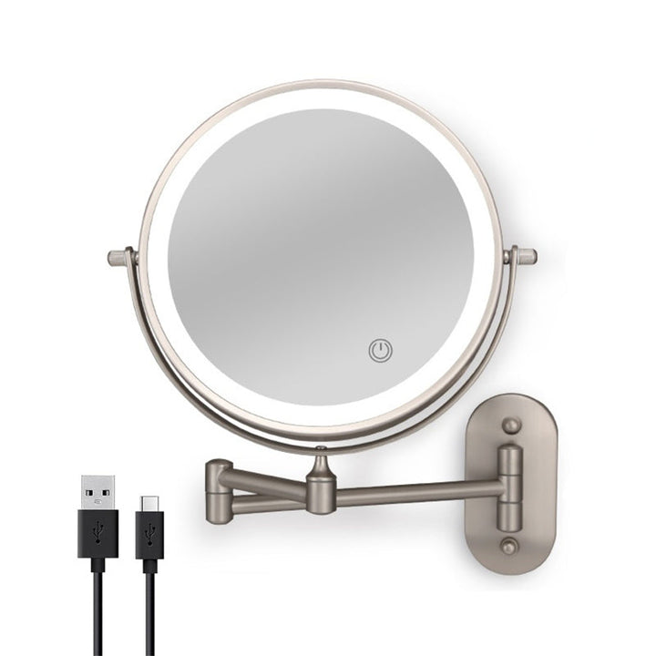 BowLift | Rechargeable wall-mounted shaving mirror | 360° rotation. 1X/10X magnification and adjustable LED lighting for use in the bathroom