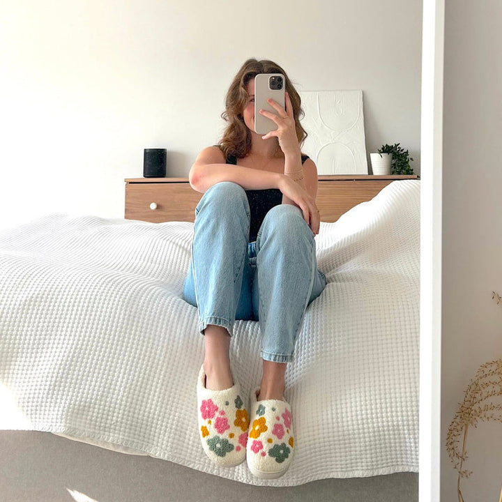 BowLift | Blumina | Warm slippers | Floral pattern | Non-slip sole