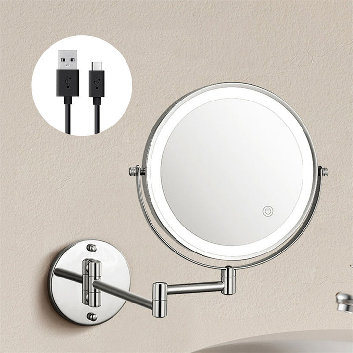 BowLift | Rechargeable wall-mounted shaving mirror | 360° rotation. 1X/10X magnification and adjustable LED lighting for use in the bathroom