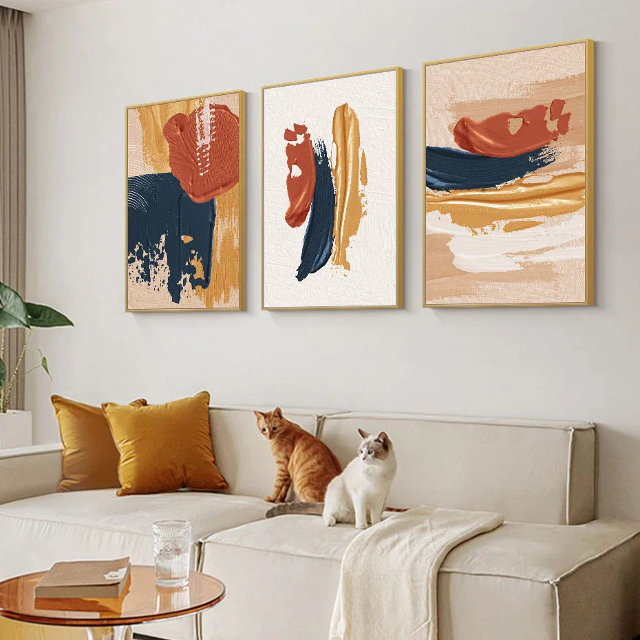 Modern Abstract Bold Brush Stroke Color Fusion Wall Art Fine Art Canvas Prints Colorful Pictures For Living Room | Bowlift
