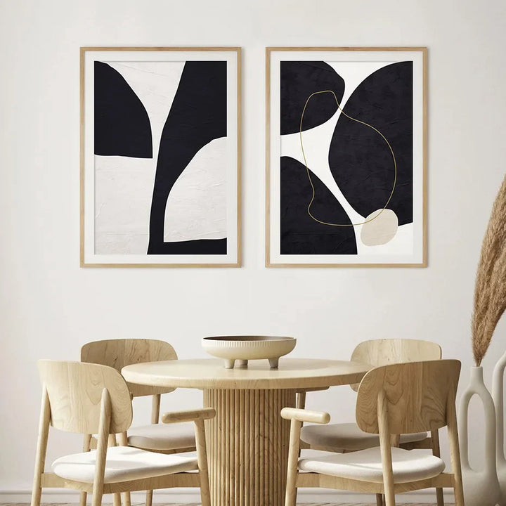Nordic Minimalist Abstract Beige Black Shape &amp; Line Wall Art Fine Art Canvas Prints Pictures For Modern Living Room Bedroom Art Decor | Bowlift