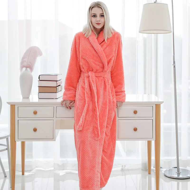 BowLift | Bathrobe Long | Fluffy & Warm | With Shawl Collar & Tie Belt