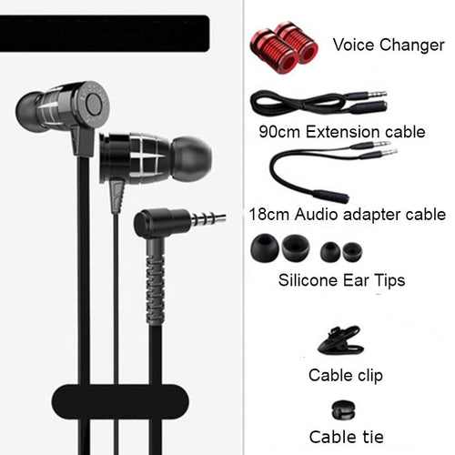 BowLift | In-Ear Wired Earphones with Microphone, Extended 3.5mm Y-Splitter, 2 Voice Changers and Extension Cable for PC, Laptops, Gaming and Online Meetings