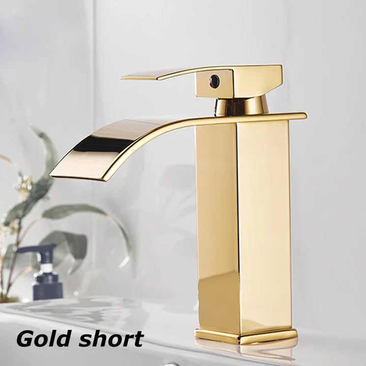BowLift | Waterfall Vanity Tap Aqualis Noir | Stainless Steel | Hot & Cold Water | For Bathroom & Guest Toilet