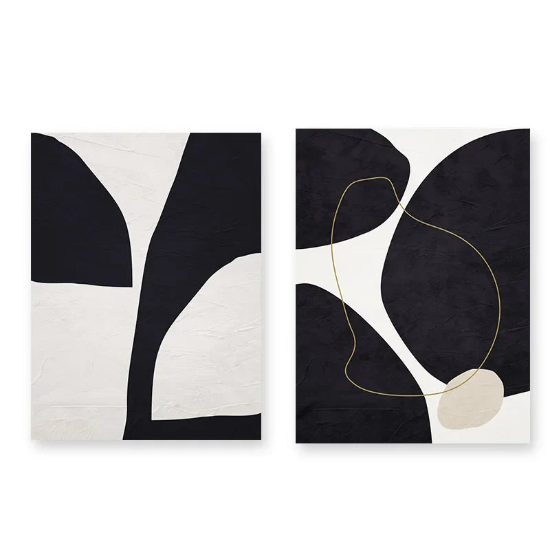 Nordic Minimalist Abstract Beige Black Shape &amp; Line Wall Art Fine Art Canvas Prints Pictures For Modern Living Room Bedroom Art Decor | Bowlift