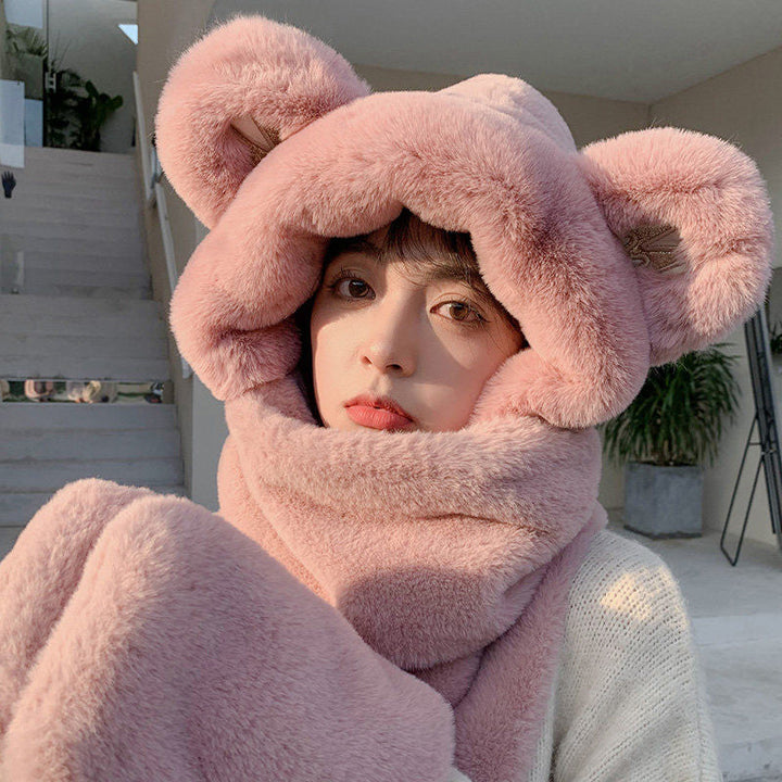 BowLift | 3-in-1 Cure Plush Bear Ear Winter Hat with Scarf & Gloves