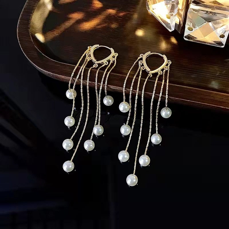 BowLift | Exquisite Long Tassel Pearl Drop Earrings