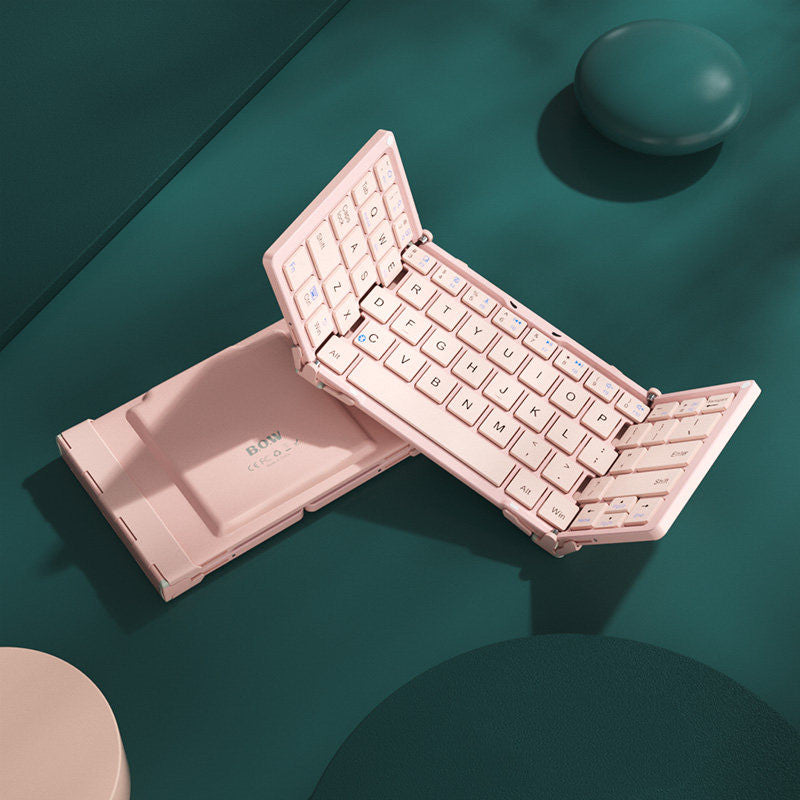 BowLift | Foldable Rechargeable Wireless Keyboard with Leather Case, for Android Windows iOS Tablet & Laptop