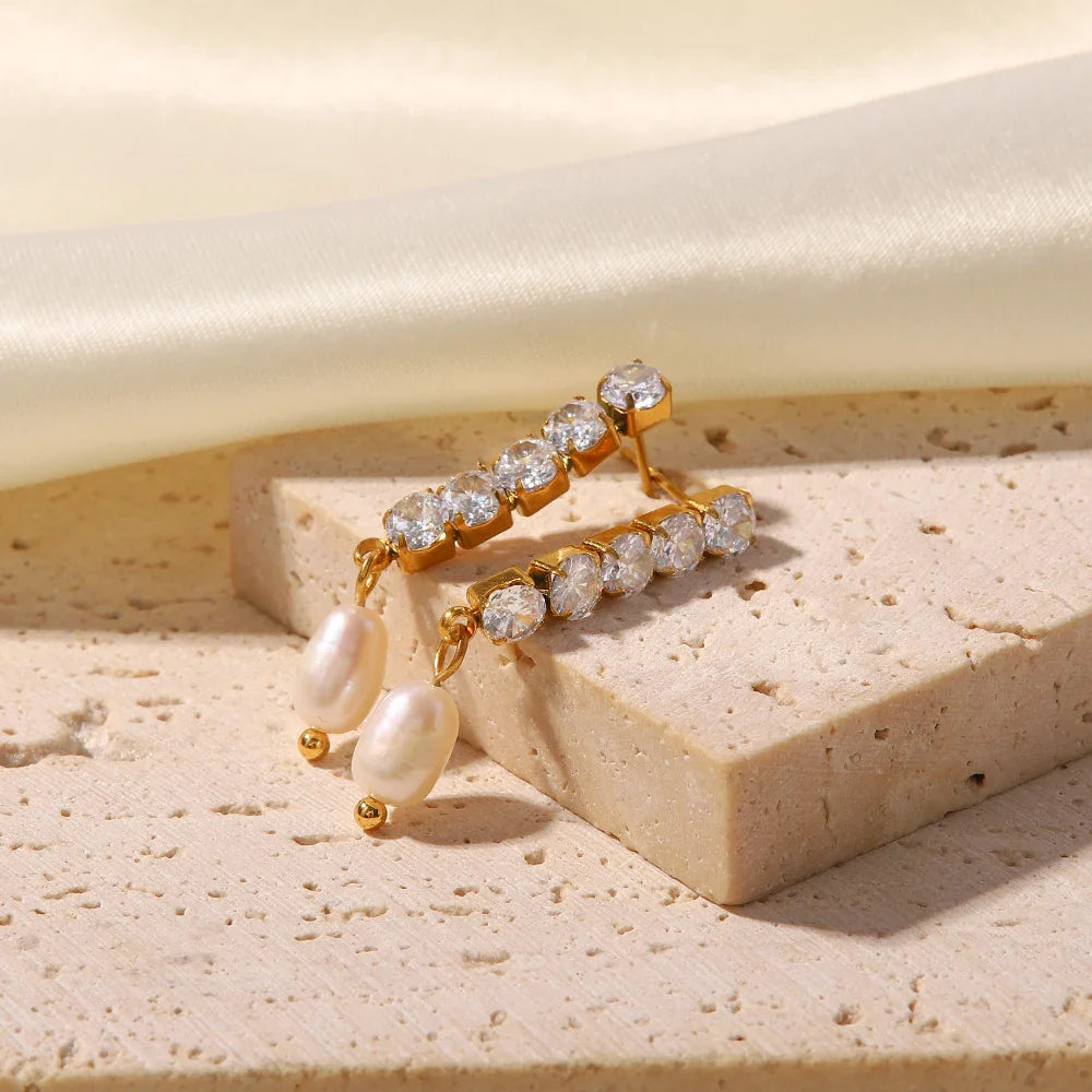 BowLift | 18k Dainty Diamond Tassel Pearl Dangle Earrings